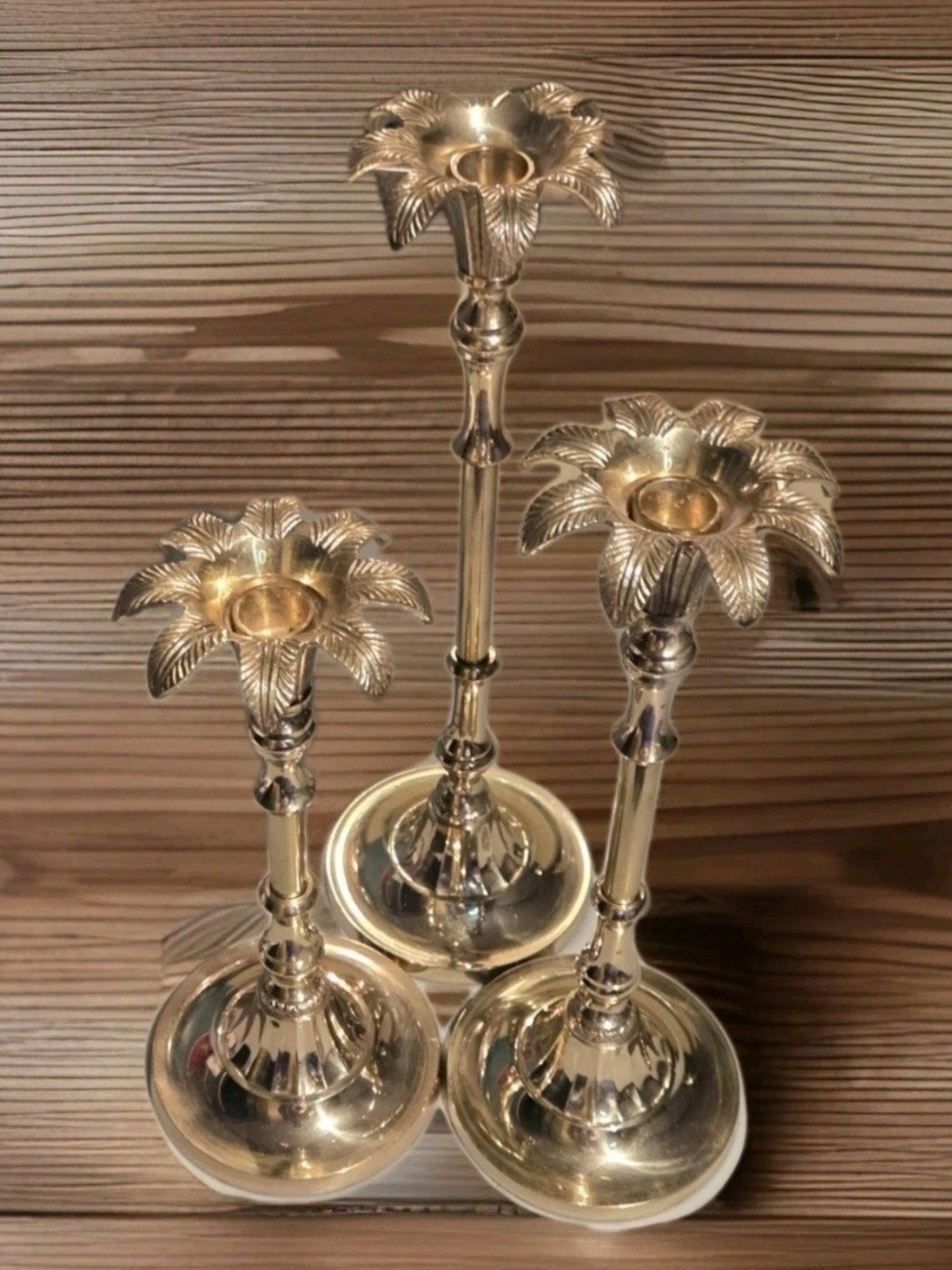 3 Piece Brass Candlestick Holders